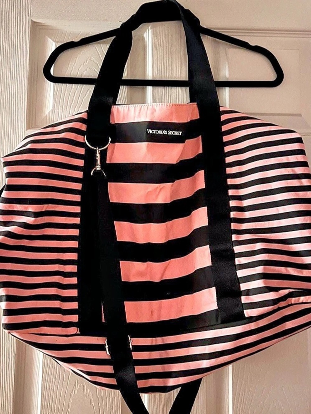 Victoria's Secret Pink and Black Striped Duffle Bag